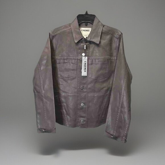 L’AGENCE Janelle Coated Denim Fitted Jacket • Medium • Deep Taupe • Pristine! - Picture 7 of 8
